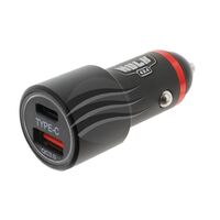DUAL USB IN CAR SOCKET CHARGER PORT 1: TYPE C PORT 2: QC3.0